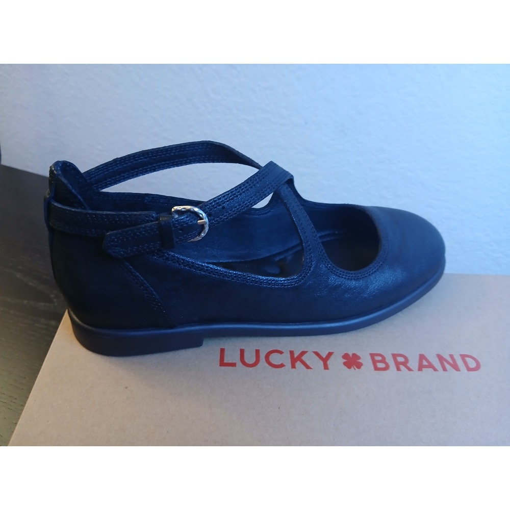 Lucky Brand Necia Black Leather Crisscross Mary Jane Flats Shoes LK-NECIA 6.5M